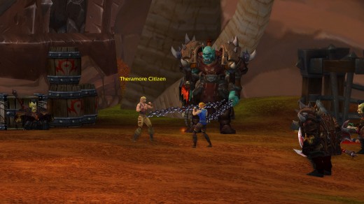 Kor'kron orc has two women on chains fighting for sport.  Screenshot courtesy of @snack_road.