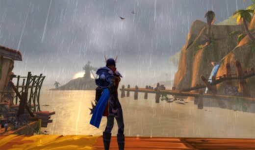 My blood elf looks out in Booty Bay.