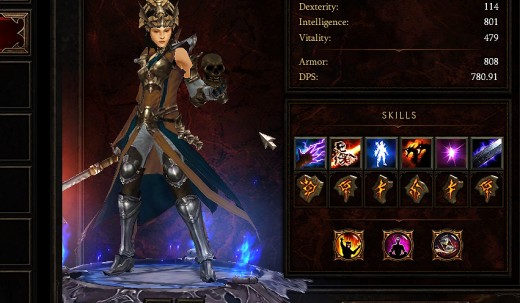 A character sheet showing Aislin the wizard in Diablo 3.