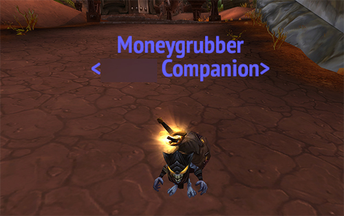 A treasure goblin pet named Moneygrubber in Orgrimmar.